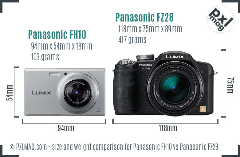 Panasonic FH10 vs Panasonic FZ28 size comparison