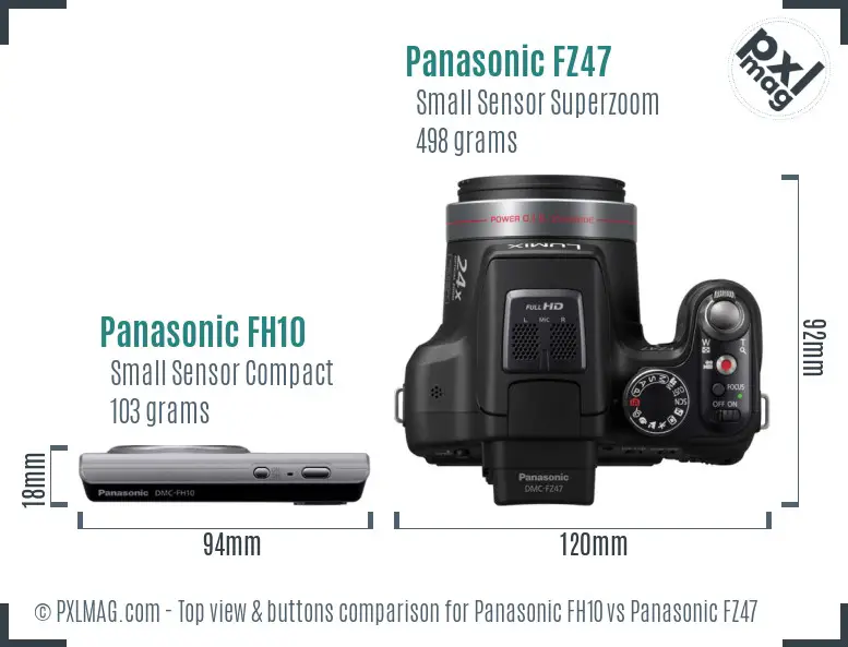 Panasonic FH10 vs Panasonic FZ47 top view buttons comparison