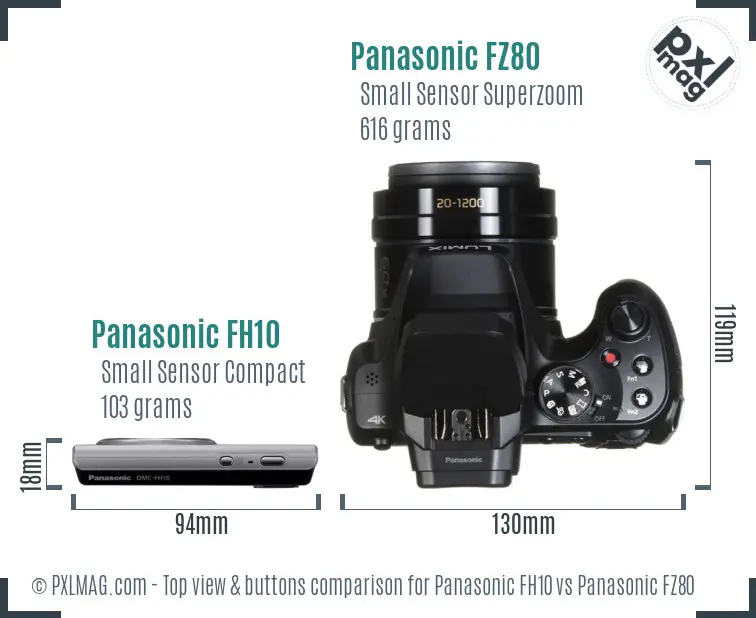 Panasonic FH10 vs Panasonic FZ80 top view buttons comparison