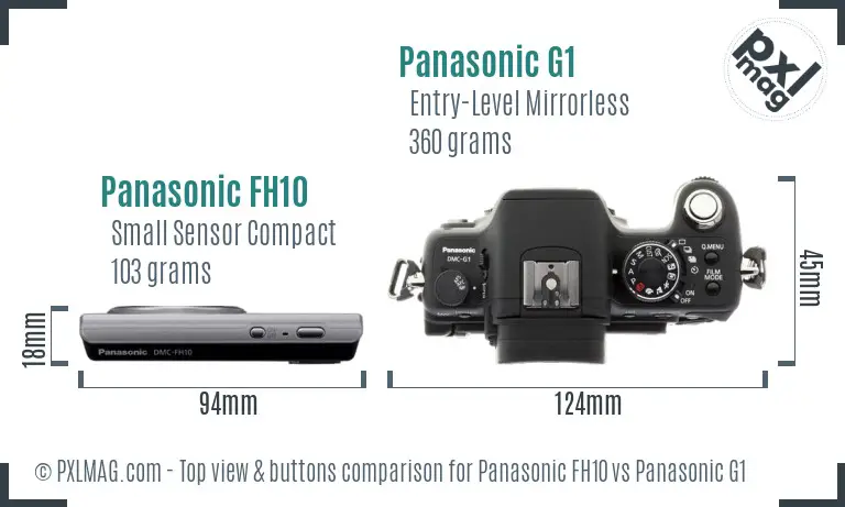 Panasonic FH10 vs Panasonic G1 top view buttons comparison