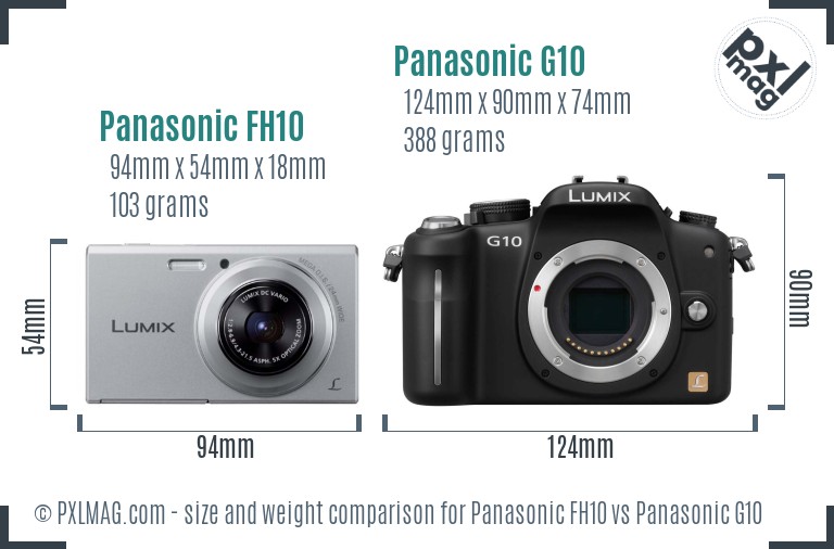 Panasonic FH10 vs Panasonic G10 size comparison