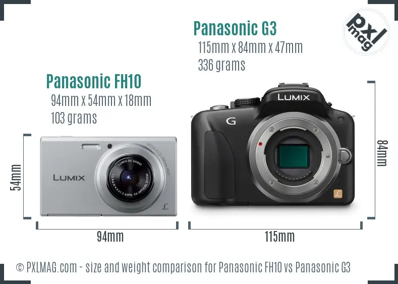 Panasonic FH10 vs Panasonic G3 size comparison