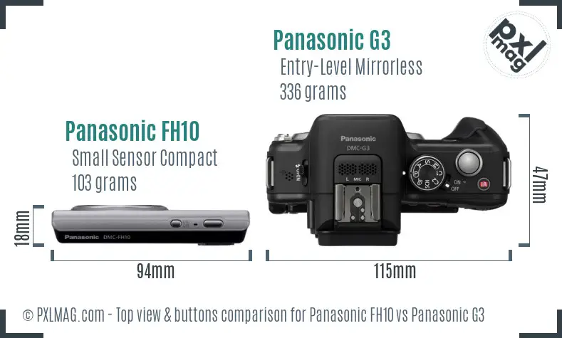 Panasonic FH10 vs Panasonic G3 top view buttons comparison