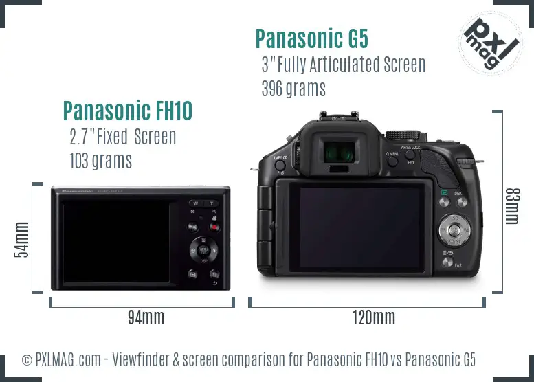 Panasonic FH10 vs Panasonic G5 Screen and Viewfinder comparison