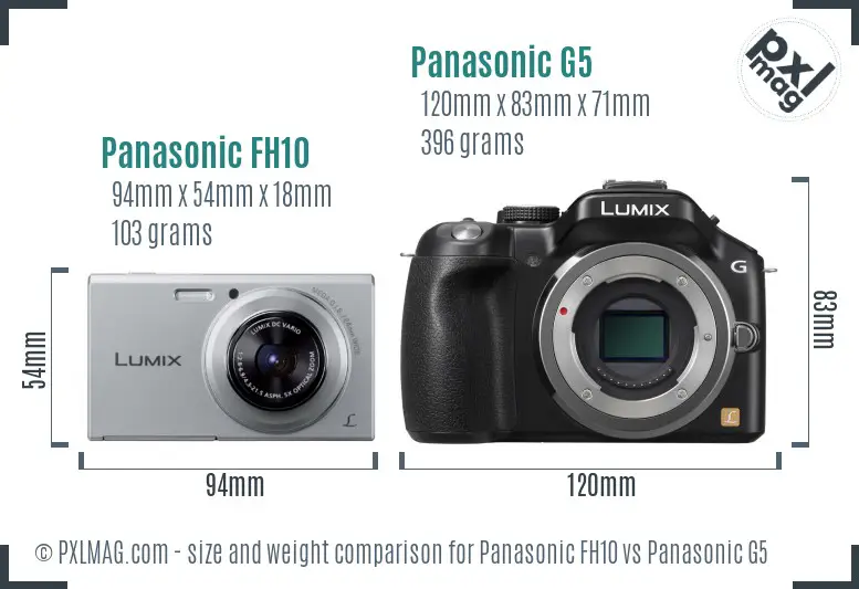 Panasonic FH10 vs Panasonic G5 size comparison