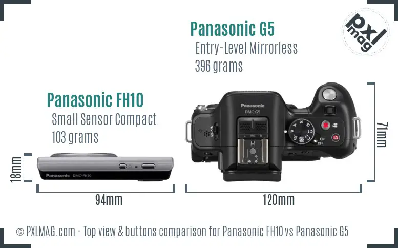 Panasonic FH10 vs Panasonic G5 top view buttons comparison