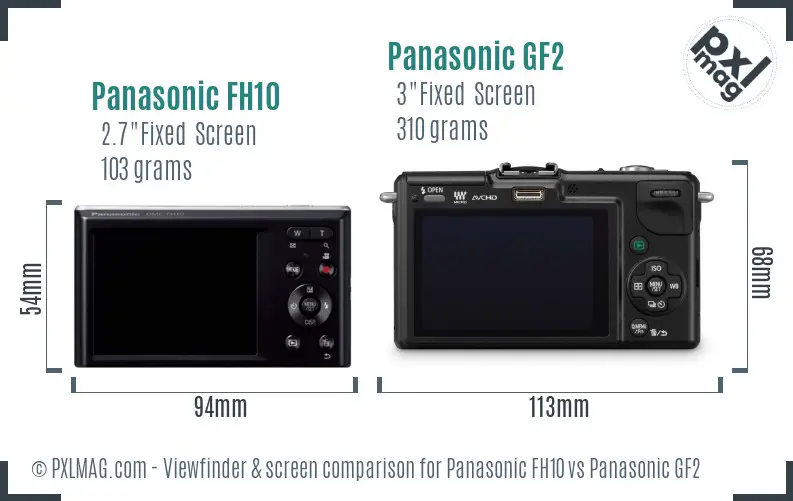 Panasonic FH10 vs Panasonic GF2 Screen and Viewfinder comparison Panasonic FH10 vs Panasonic GF2 Screen and Viewfinder comparison