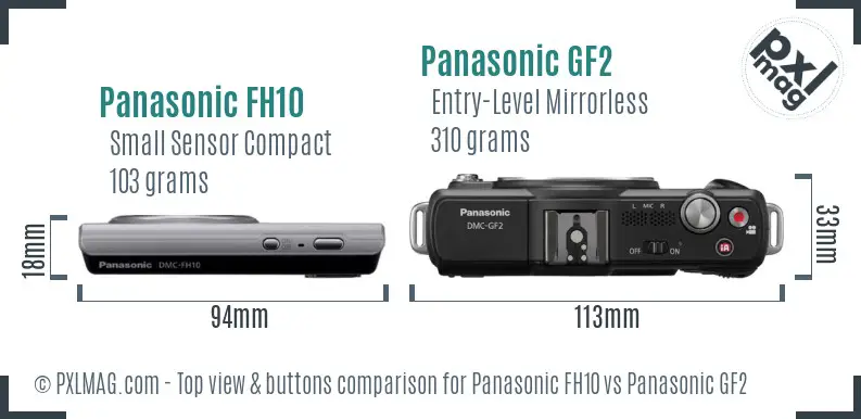 Panasonic FH10 vs Panasonic GF2 top view buttons comparison Panasonic FH10 vs Panasonic GF2 top view buttons comparison