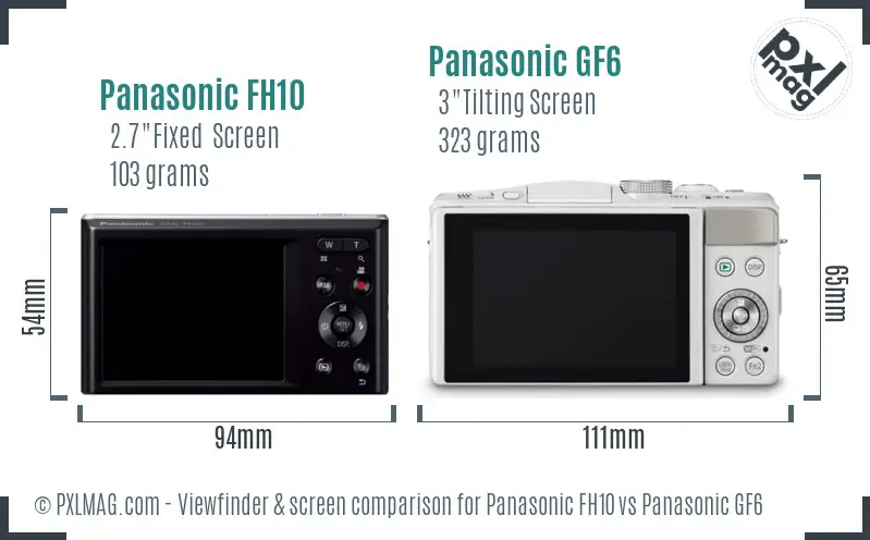 Panasonic FH10 vs Panasonic GF6 Screen and Viewfinder comparison