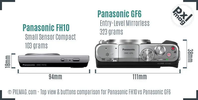 Panasonic FH10 vs Panasonic GF6 top view buttons comparison