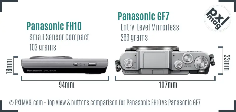 Panasonic FH10 vs Panasonic GF7 top view buttons comparison