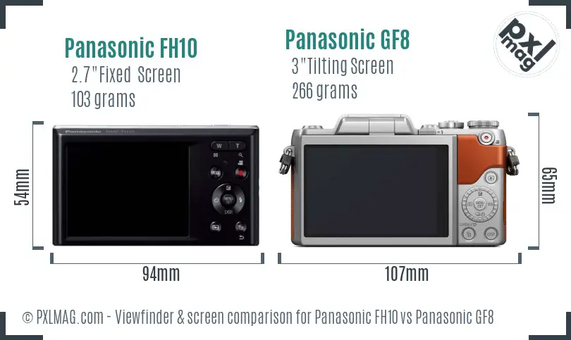 Panasonic FH10 vs Panasonic GF8 Screen and Viewfinder comparison