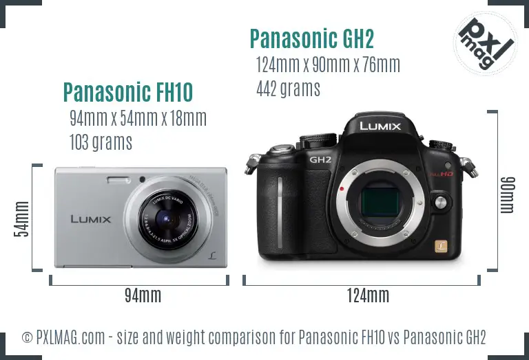 Panasonic FH10 vs Panasonic GH2 size comparison