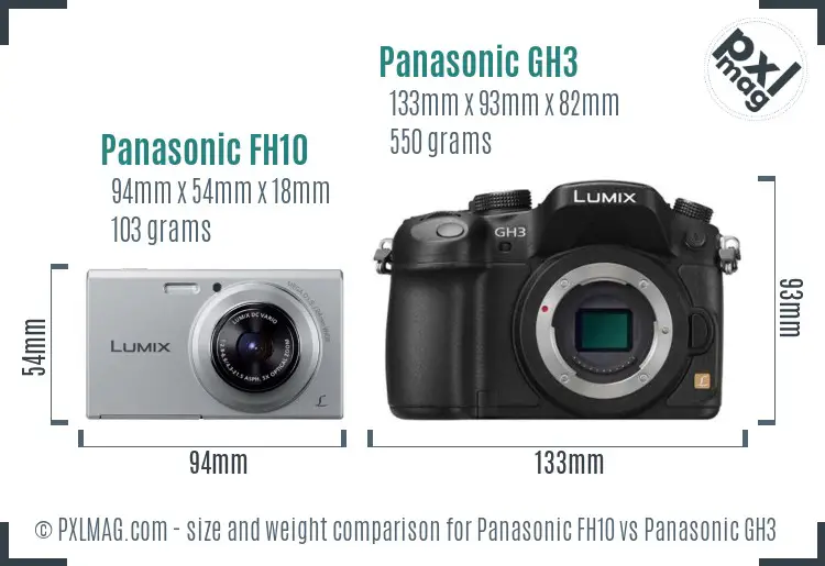 Panasonic FH10 vs Panasonic GH3 size comparison