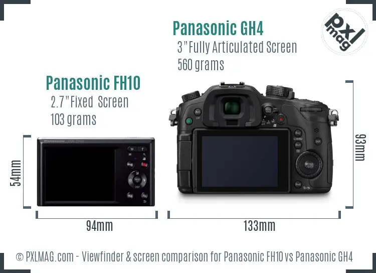 Panasonic FH10 vs Panasonic GH4 Screen and Viewfinder comparison