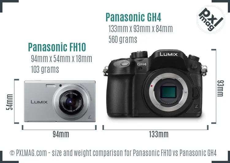 Panasonic FH10 vs Panasonic GH4 size comparison