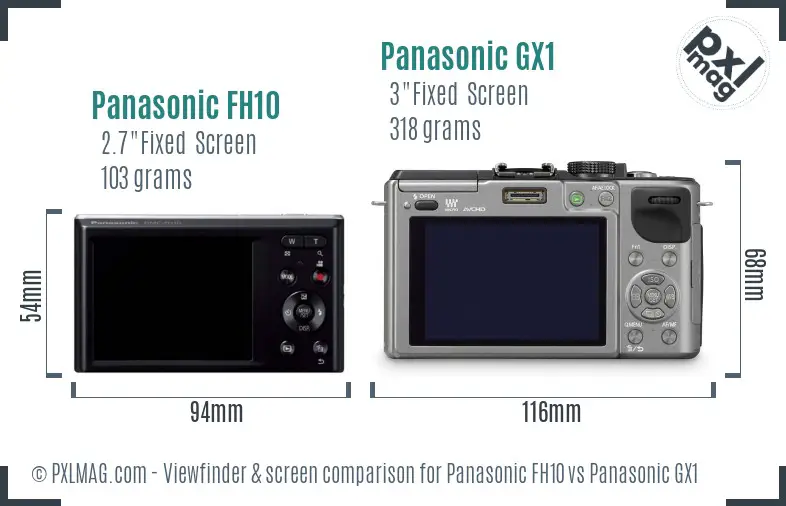 Panasonic FH10 vs Panasonic GX1 Screen and Viewfinder comparison