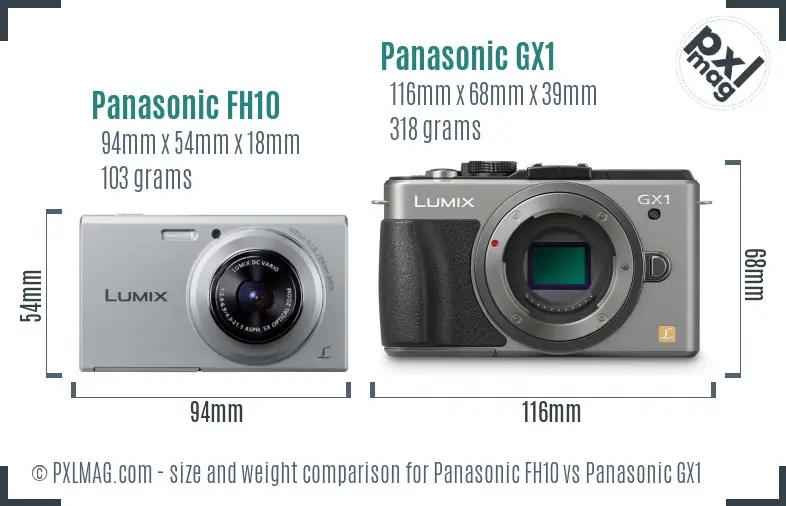 Panasonic FH10 vs Panasonic GX1 size comparison