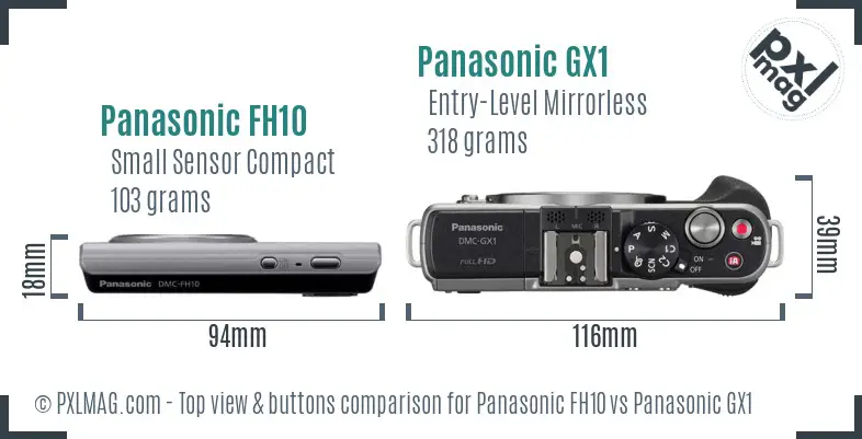 Panasonic FH10 vs Panasonic GX1 top view buttons comparison