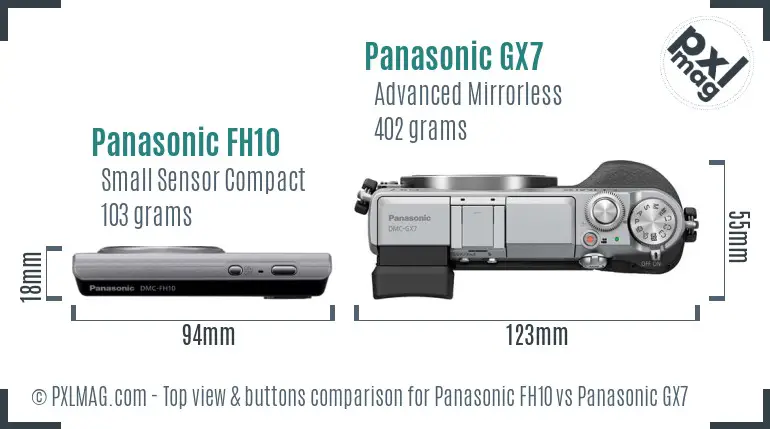 Panasonic FH10 vs Panasonic GX7 top view buttons comparison