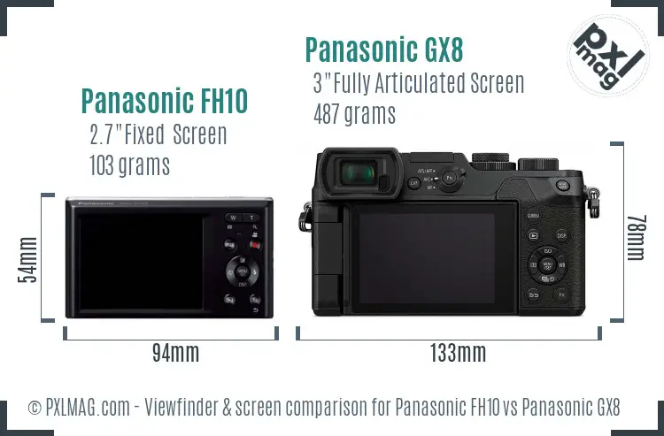 Panasonic FH10 vs Panasonic GX8 Screen and Viewfinder comparison