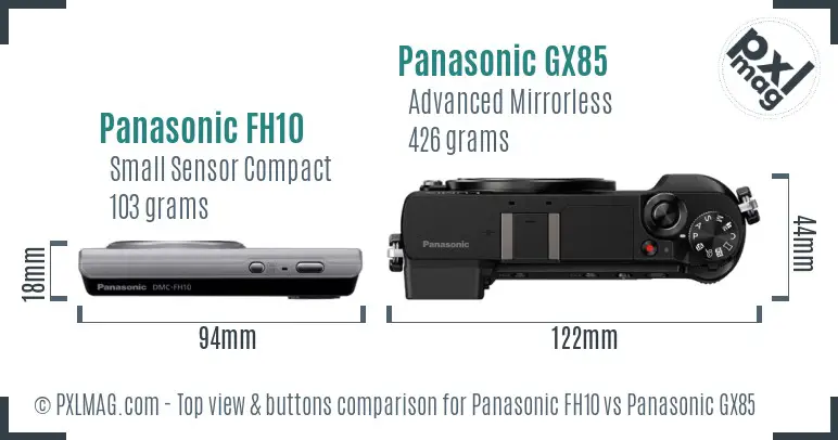 Panasonic FH10 vs Panasonic GX85 top view buttons comparison