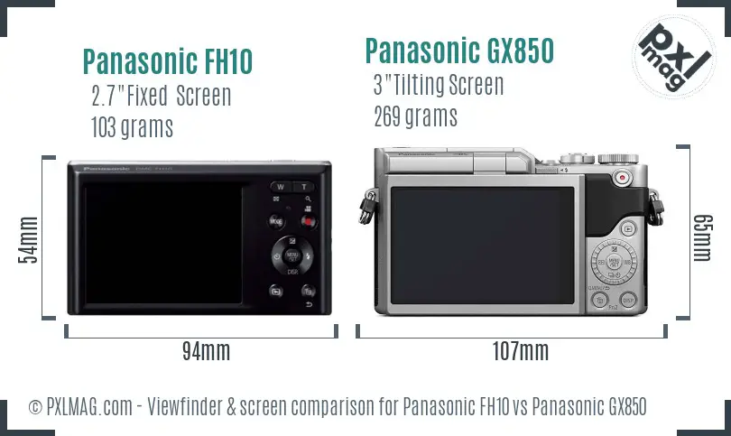 Panasonic FH10 vs Panasonic GX850 Screen and Viewfinder comparison