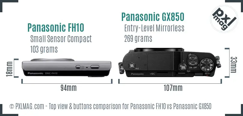 Panasonic FH10 vs Panasonic GX850 top view buttons comparison