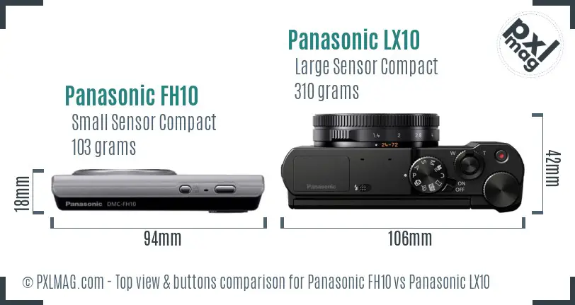 Panasonic FH10 vs Panasonic LX10 top view buttons comparison Panasonic FH10 vs Panasonic LX10 top view buttons comparison