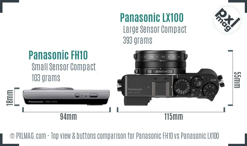 Panasonic FH10 vs Panasonic LX100 top view buttons comparison