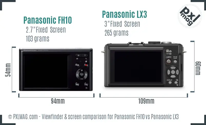 Panasonic FH10 vs Panasonic LX3 Screen and Viewfinder comparison