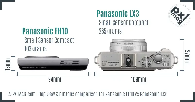 Panasonic FH10 vs Panasonic LX3 top view buttons comparison