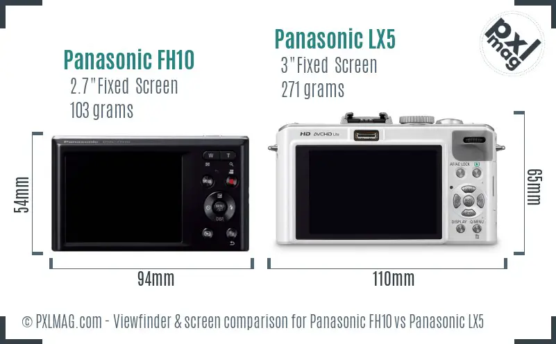 Panasonic FH10 vs Panasonic LX5 Screen and Viewfinder comparison