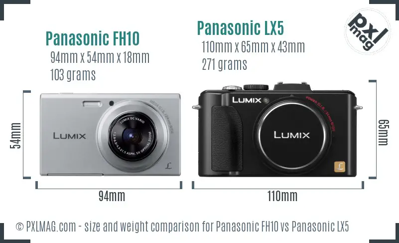 Panasonic FH10 vs Panasonic LX5 size comparison
