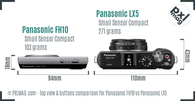 Panasonic FH10 vs Panasonic LX5 top view buttons comparison