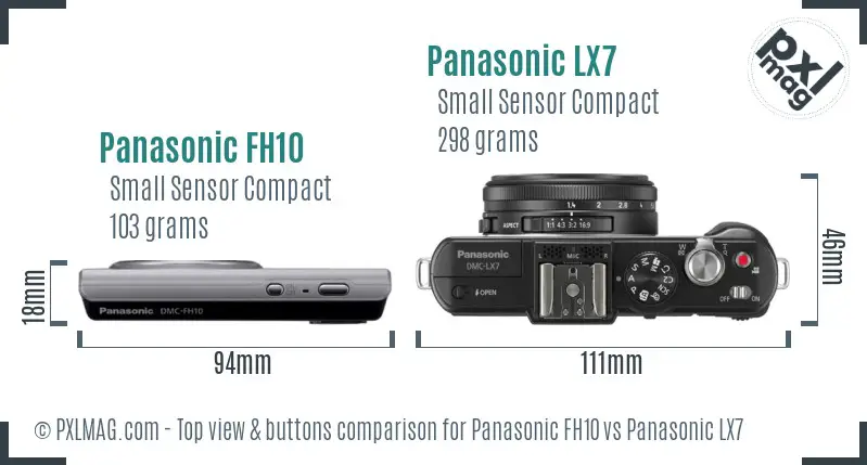 Panasonic FH10 vs Panasonic LX7 top view buttons comparison