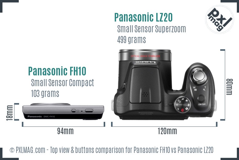 Panasonic FH10 vs Panasonic LZ20 top view buttons comparison