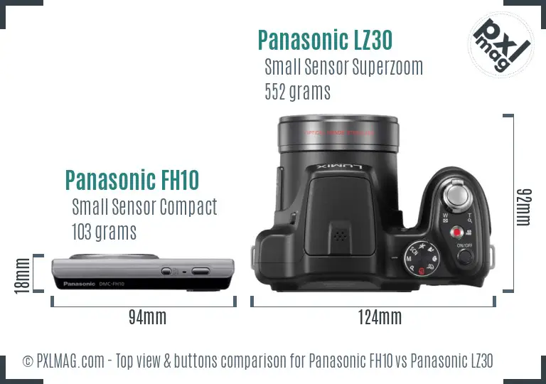 Panasonic FH10 vs Panasonic LZ30 top view buttons comparison