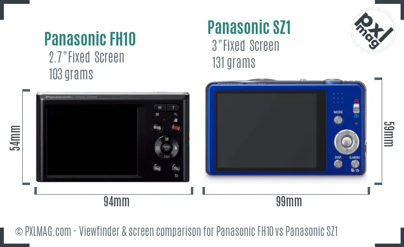 Panasonic FH10 vs Panasonic SZ1 Screen and Viewfinder comparison