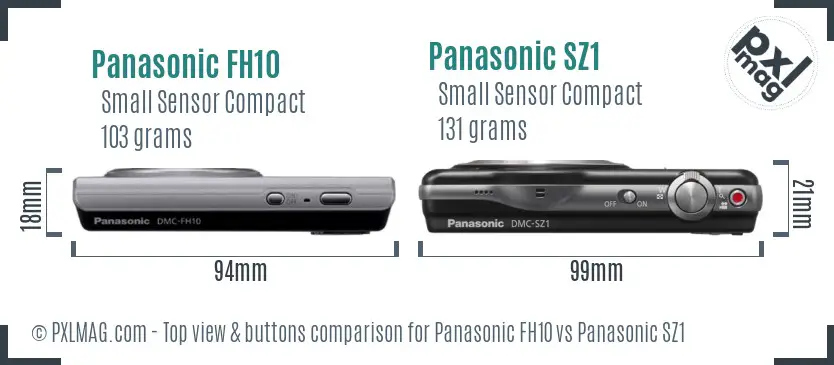 Panasonic FH10 vs Panasonic SZ1 top view buttons comparison