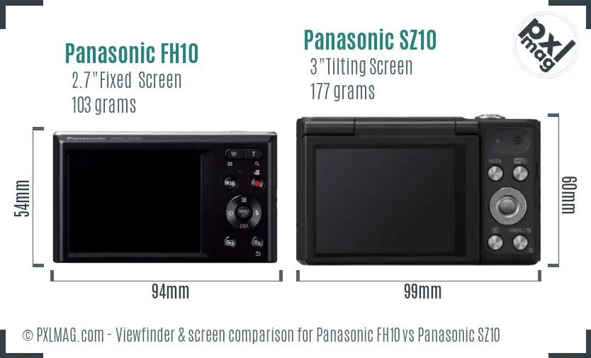 Panasonic FH10 vs Panasonic SZ10 Screen and Viewfinder comparison