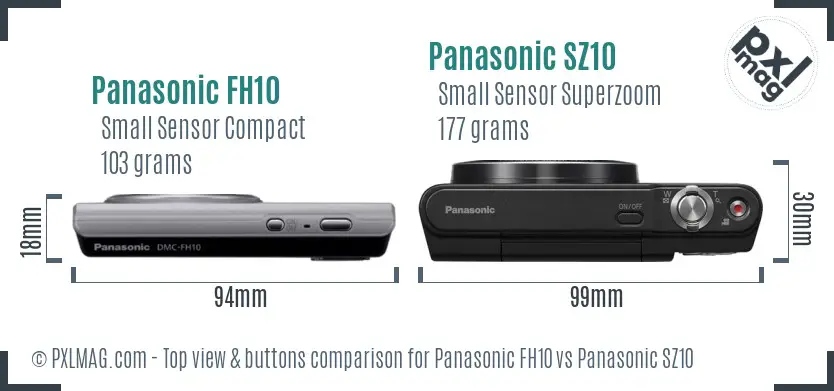 Panasonic FH10 vs Panasonic SZ10 top view buttons comparison