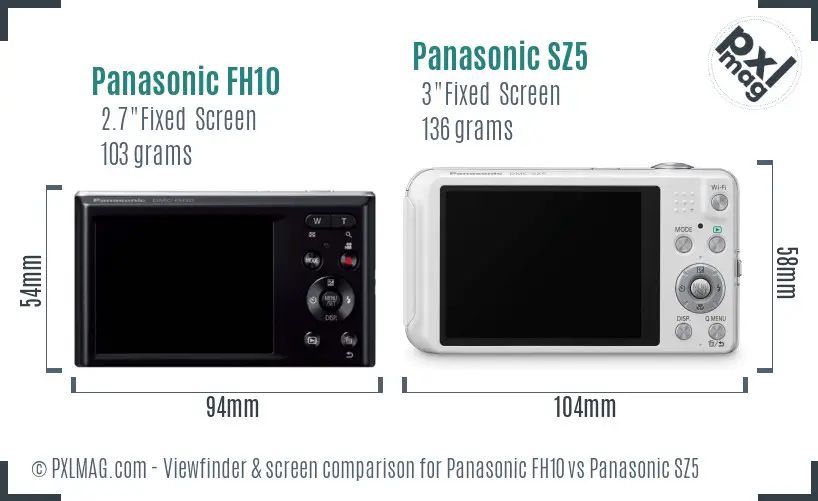 Panasonic FH10 vs Panasonic SZ5 Screen and Viewfinder comparison