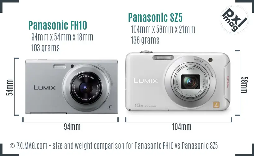 Panasonic FH10 vs Panasonic SZ5 size comparison