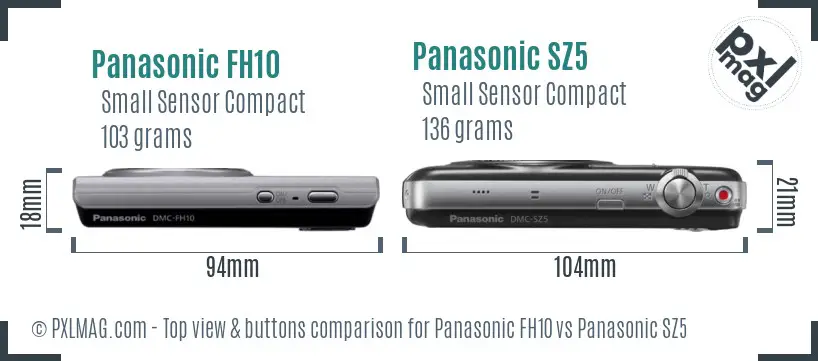 Panasonic FH10 vs Panasonic SZ5 top view buttons comparison