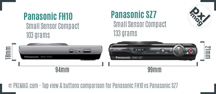 Panasonic FH10 vs Panasonic SZ7 top view buttons comparison Panasonic FH10 vs Panasonic SZ7 top view buttons comparison