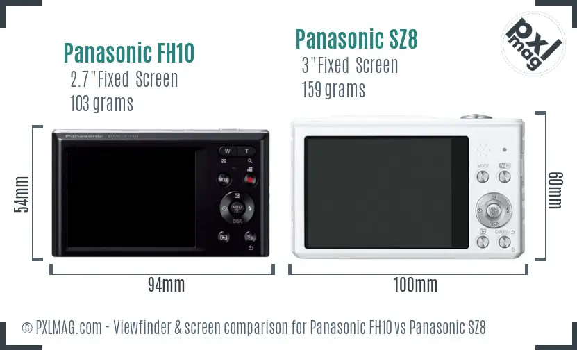 Panasonic FH10 vs Panasonic SZ8 Screen and Viewfinder comparison