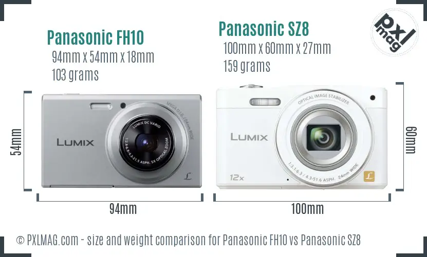 Panasonic FH10 vs Panasonic SZ8 size comparison