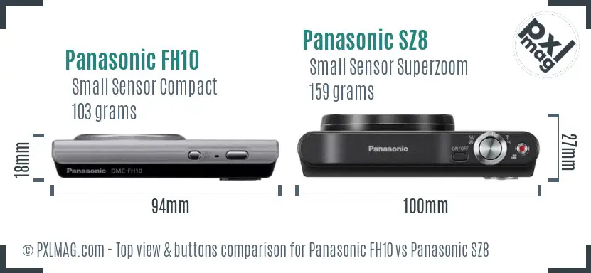 Panasonic FH10 vs Panasonic SZ8 top view buttons comparison