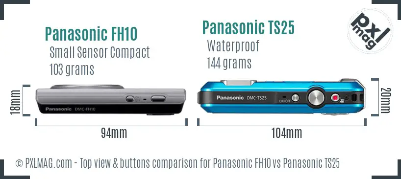 Panasonic FH10 vs Panasonic TS25 top view buttons comparison